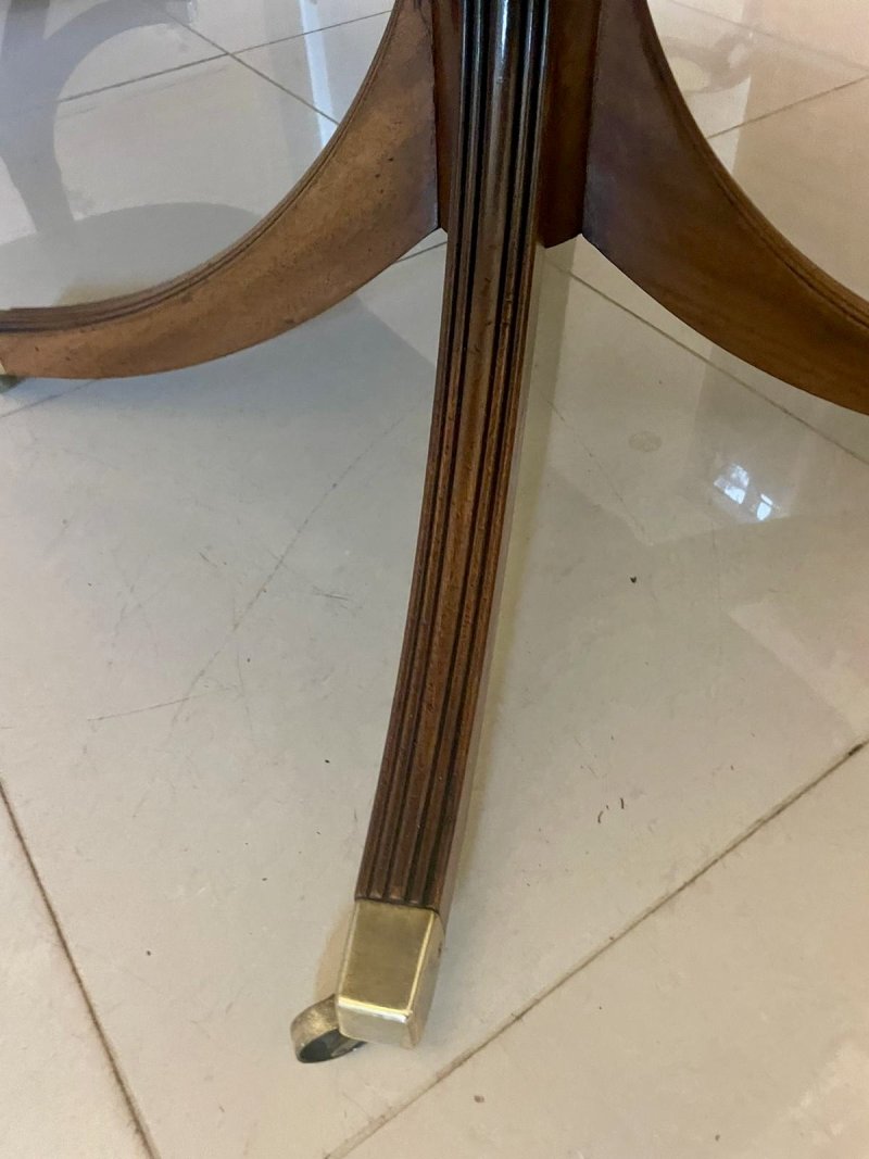 Antique Edwardian 10 Seater Quality Figured Mahogany Two Pilar Dining Table - Image 14